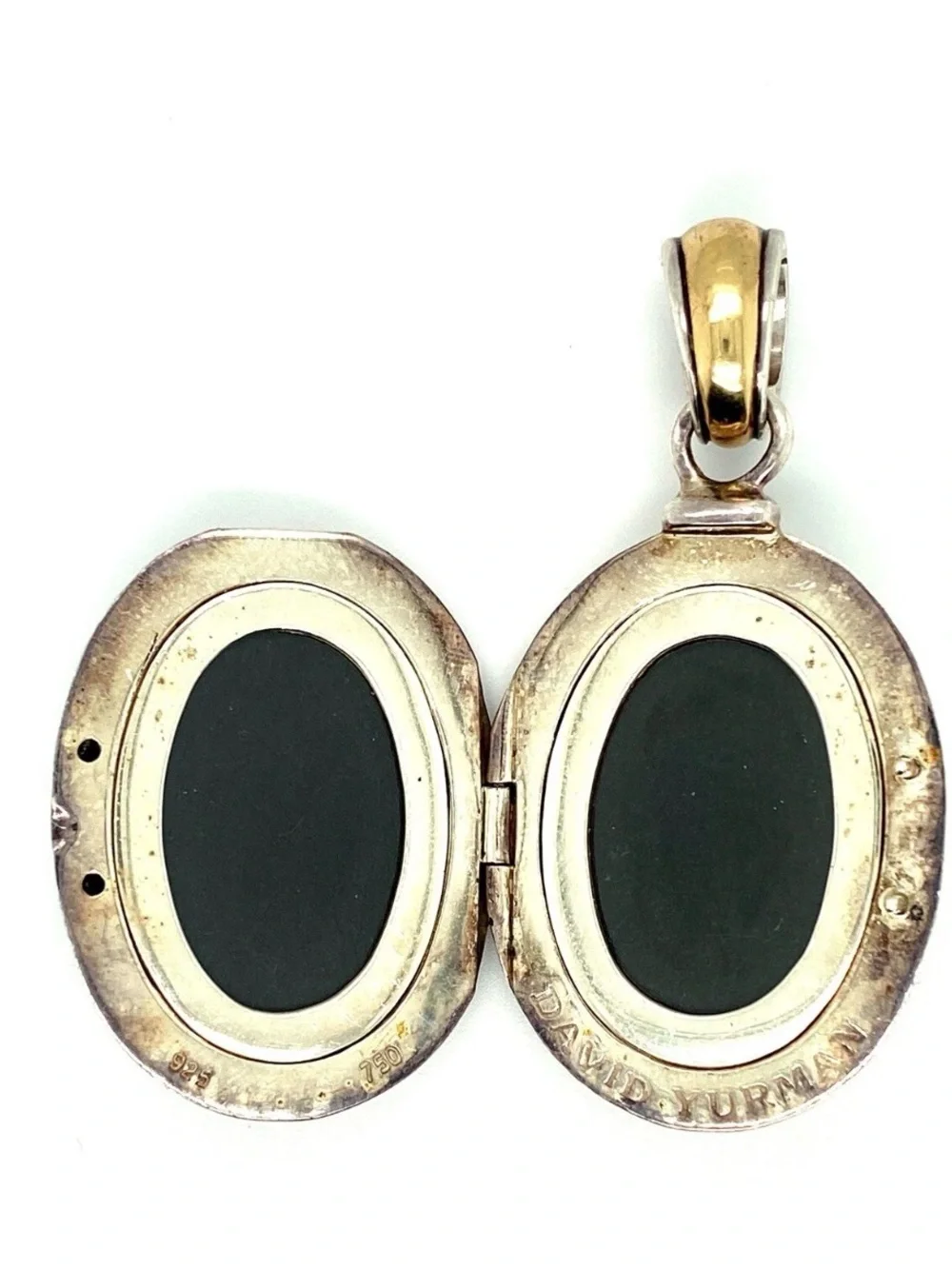 David Yurman 925 Sterling Silver & 18k Gold Sculpted Cable Oval Locket Pendant